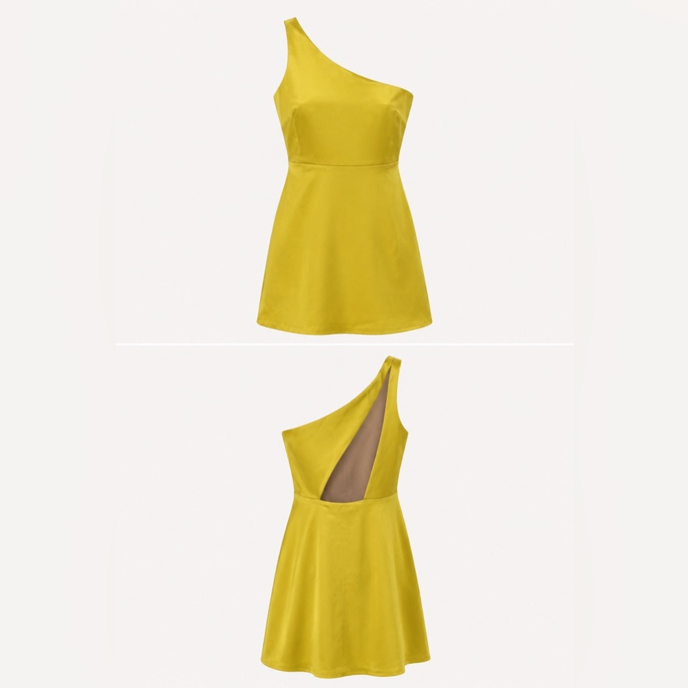 silence + noise One-Shoulder Open Back Chartreuse Satin Mini Dress | Sz 0